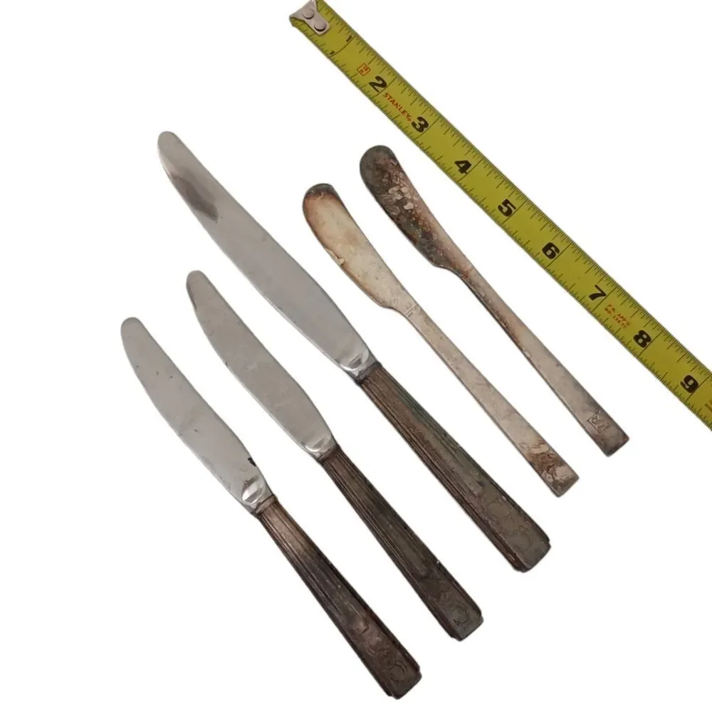 Vintage Sheraton Hotel Flatware Silver Plate‎ Logo Knives Knife Set Of 5 Mixed.